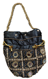 Black Mirror Work Indian Ethnic Potli Bag – Handbag for Party, Wedding & Gifting